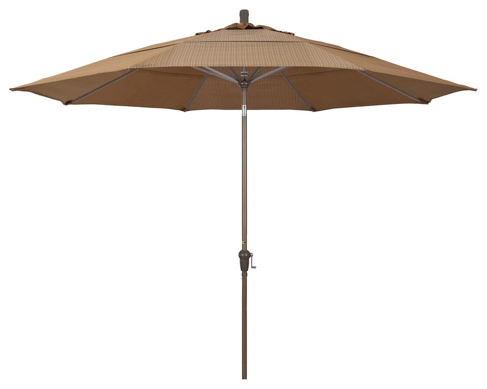 11' Champagne Auto-Tilt Crank Aluminum Umbrella, Terrace Sequoia Olefin