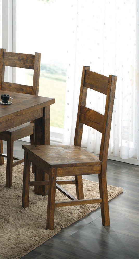 Set of 2 Wood Dining Chairs, Rustic Golden Brown