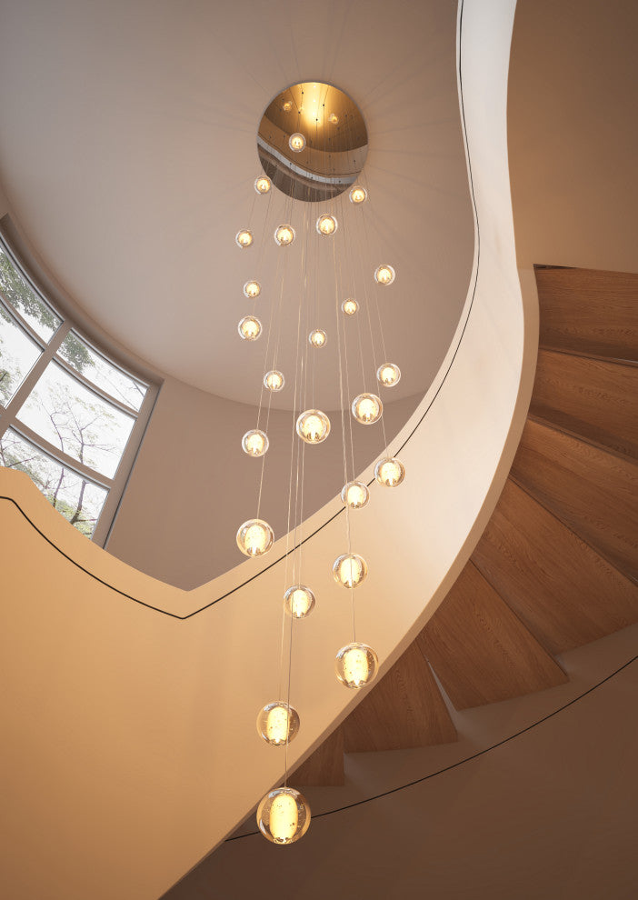 Modern Crystal Ball Long Raindrop Chandelier for Entrance Foyer Staircase, 24-Light