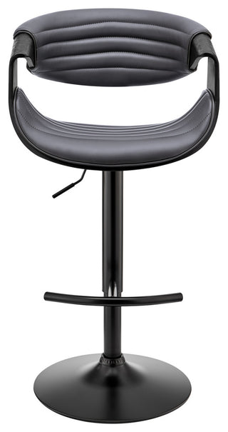Gionni Adjustable Swivel Grey Faux Leather and Black Wood Bar Stool