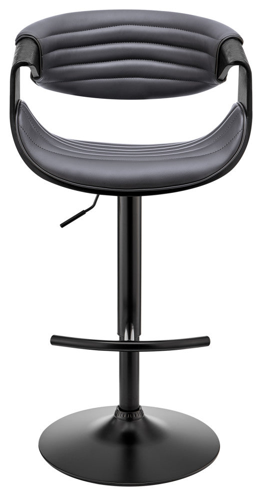 Gionni Adjustable Swivel Grey Faux Leather and Black Wood Bar Stool
