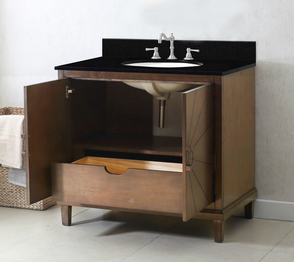 36" Antique Coffee Sink Vanity With Wlf6068 Top, No Faucet
