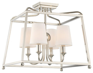 Sylvan 4 Light Ceiling Mount in Polished Nickel with White Silk