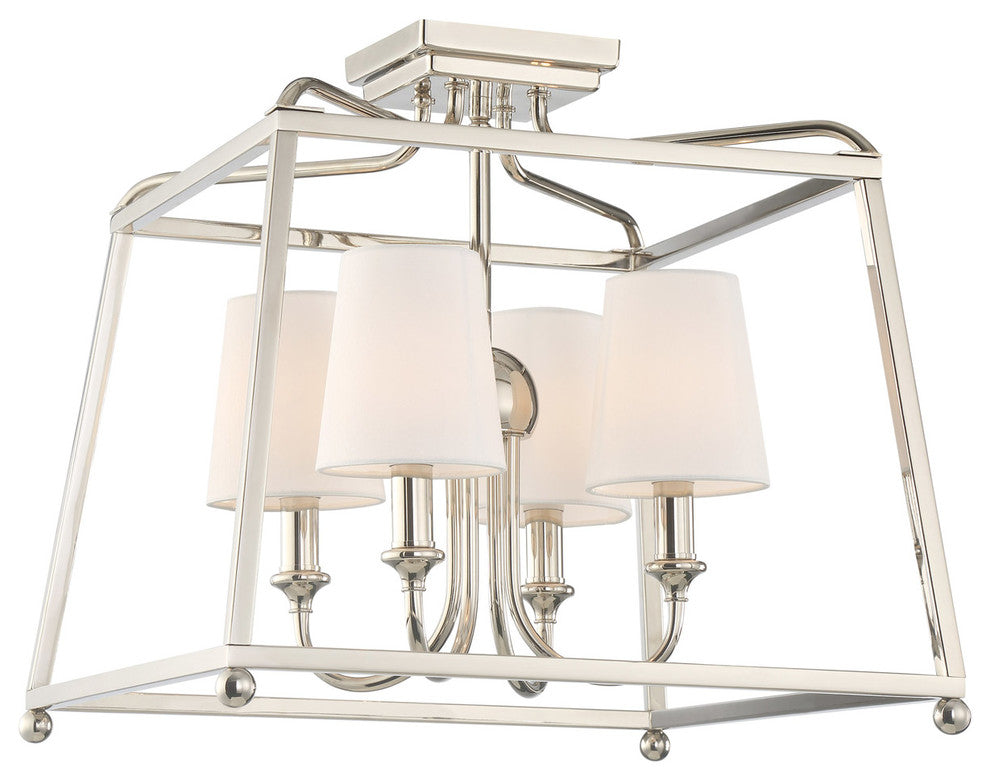 Sylvan 4 Light Ceiling Mount in Polished Nickel with White Silk