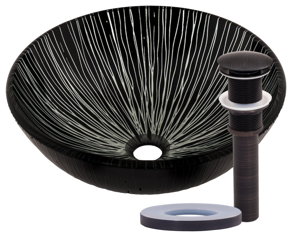 Novatto Godere Glass Vessel Sink and Drain, Oil Rubbed Bronze