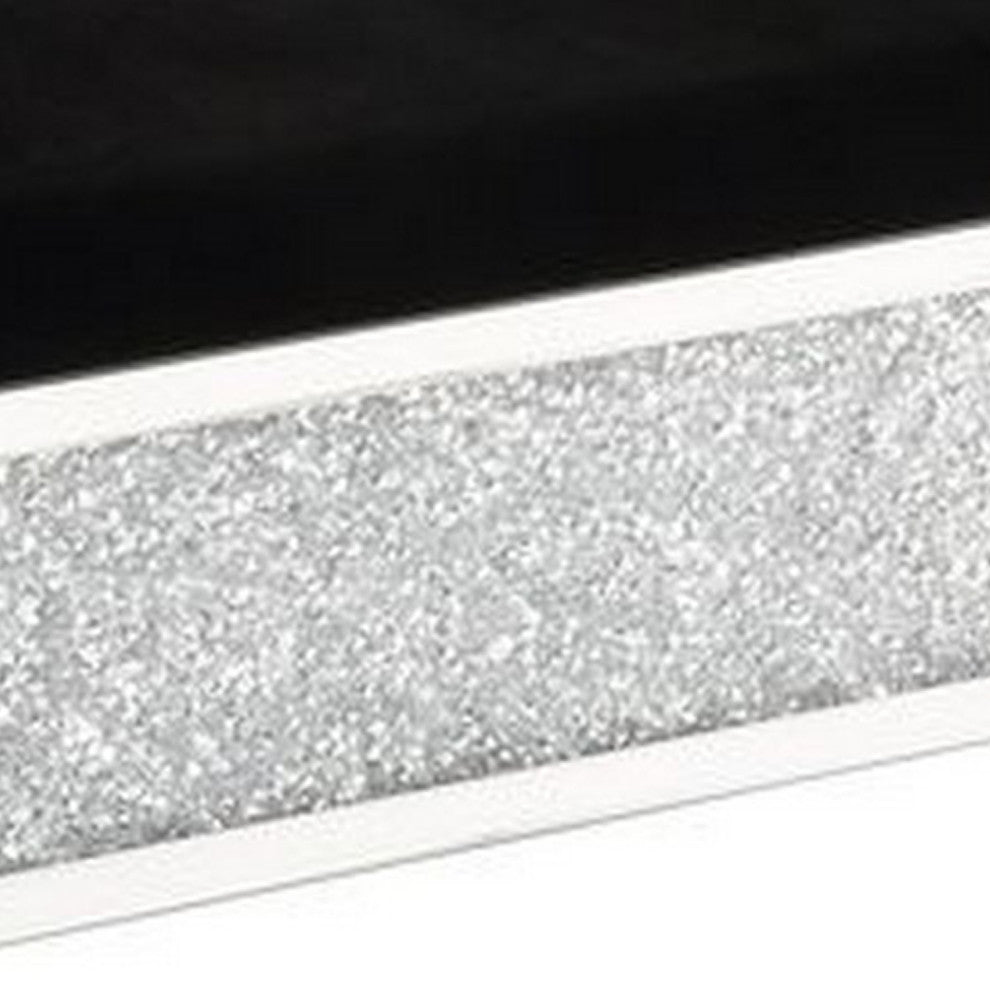 Benzara BM251176 Mirrored Bench With 2 Pillows and Button Tufted Seat, Silver