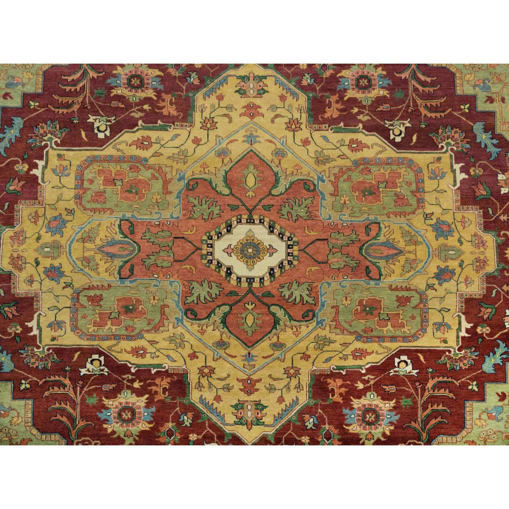 Red Heriz Re-Creation Pure Wool Hand Knotted Oversize Oriental Rug 12'x15'2"