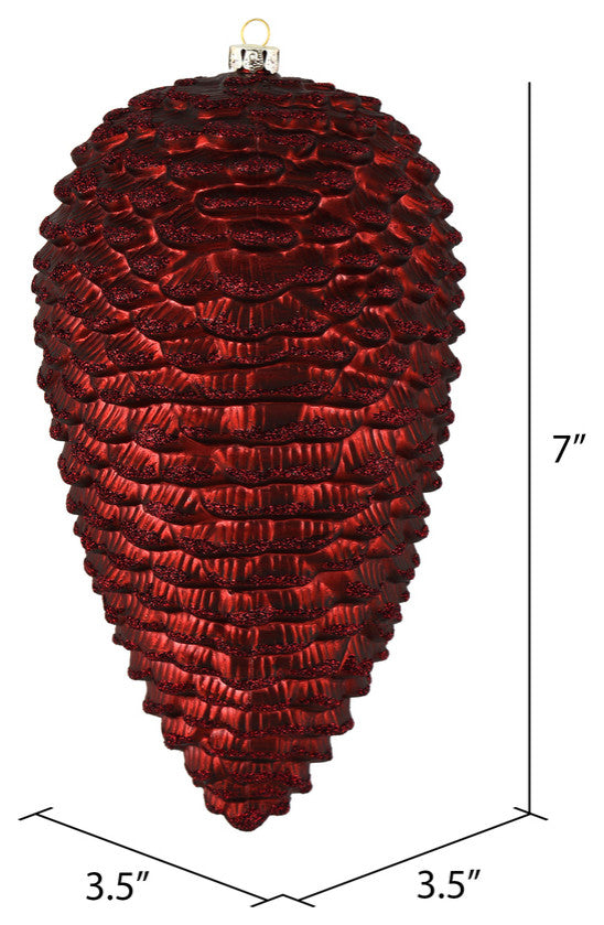 Vickerman N187265D 7" Burgundy Matte Glitter Pinecone Christmas Ornament