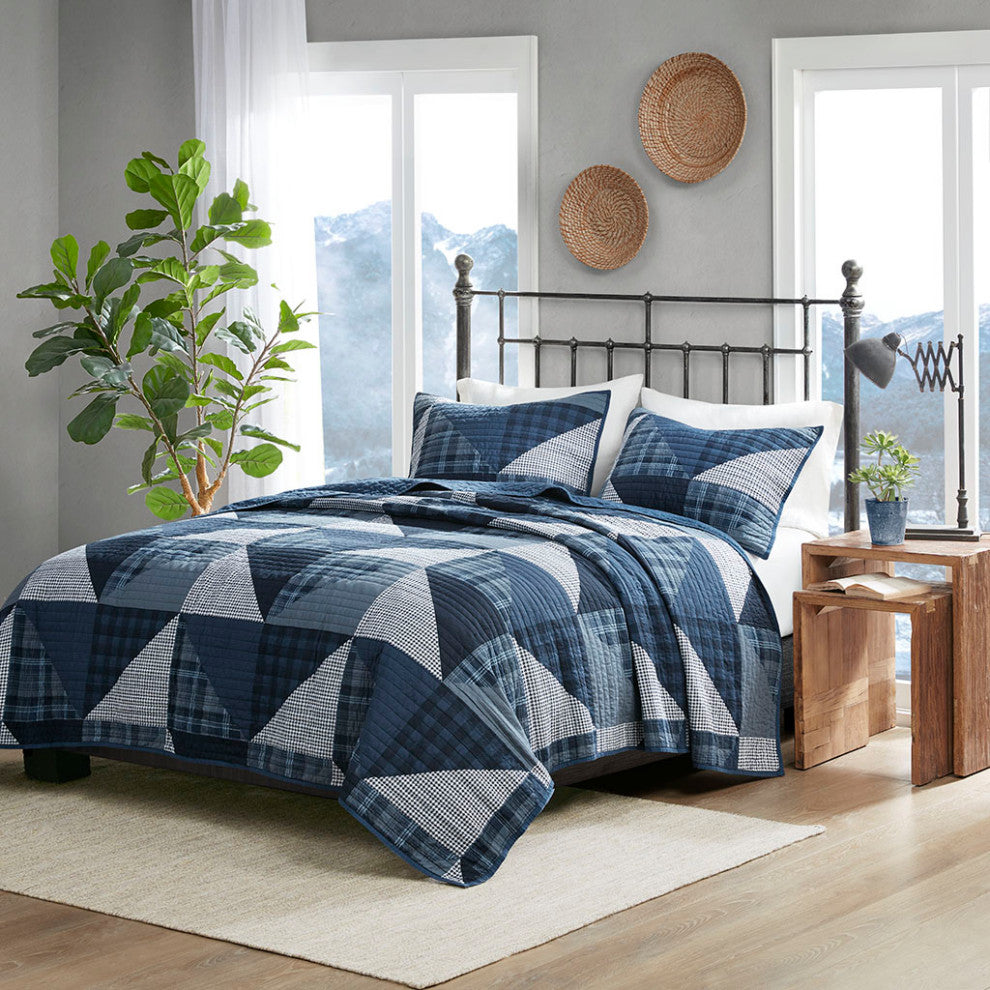 Woolrich Olsen Olsen 3 Piece Oversized Cotton Quilt Set, Blue