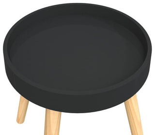 vidaXL Side Table Round Coffee Table Black Engineered Wood and Solid Wood Pine