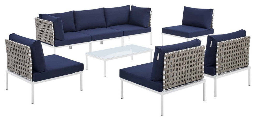 Harmony 8-Piece Sunbrella Basket Weave Outdoor Patio Aluminum Sectional Sofa Set