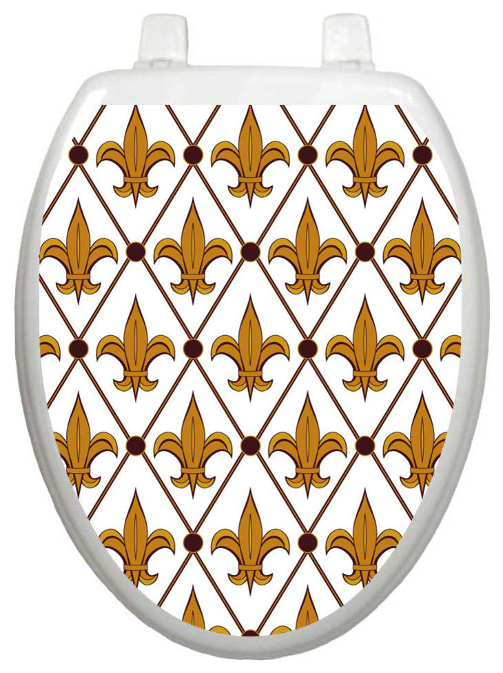 Fleur-de-lis Toilet Tattoos Seat Cover, Vinyl Lid Decal, French Bathroom Decor, Elongated