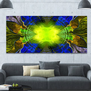 Green Golden Fractal Stained Glass, Oversized Abstract Canvas Art Print, 60x28