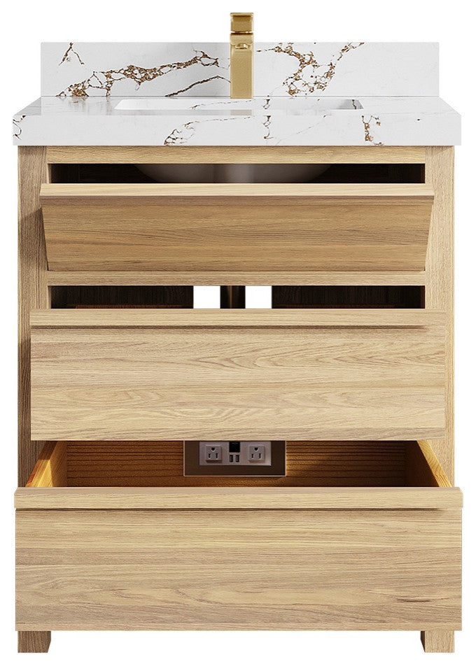 Elizabeth Oak 30" Single Sink Vanity, White 2" Viola Brown