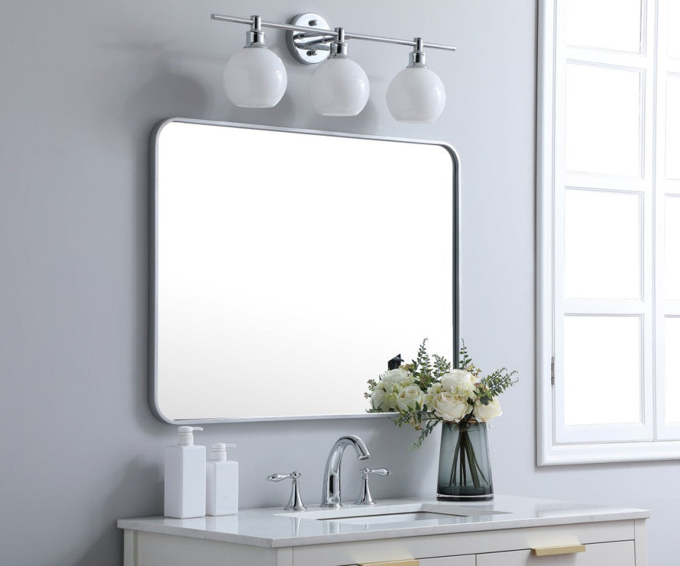 Ellis Soft Corner Metal Rectangular Mirror, Silver, 27" x 36"
