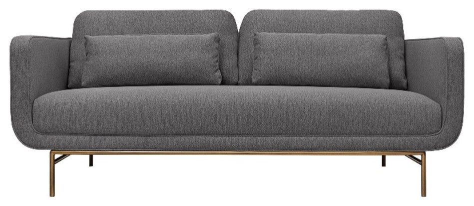 Armen Living Lilou 77" Fabric & Metal Sofa in Gray/Antique Brass