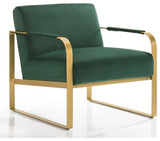 Omax Decor Mason Steel/Velvet Upholstered Lounge Accent Chair in Green/Gold