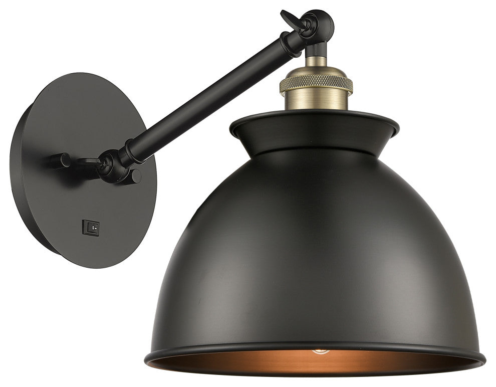 Innovations 317-1W-BAB-M14-BK-LED Adirondack 1 Light Sconce, Black Antique Brass