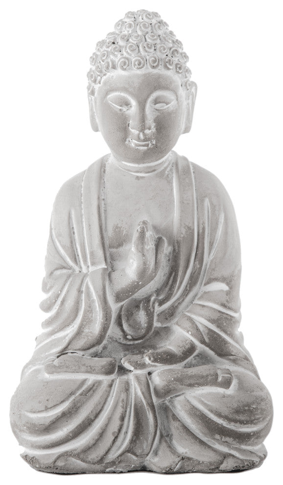 Cement Meditating Buddha Figurine Washed Concrete Gray Finish
