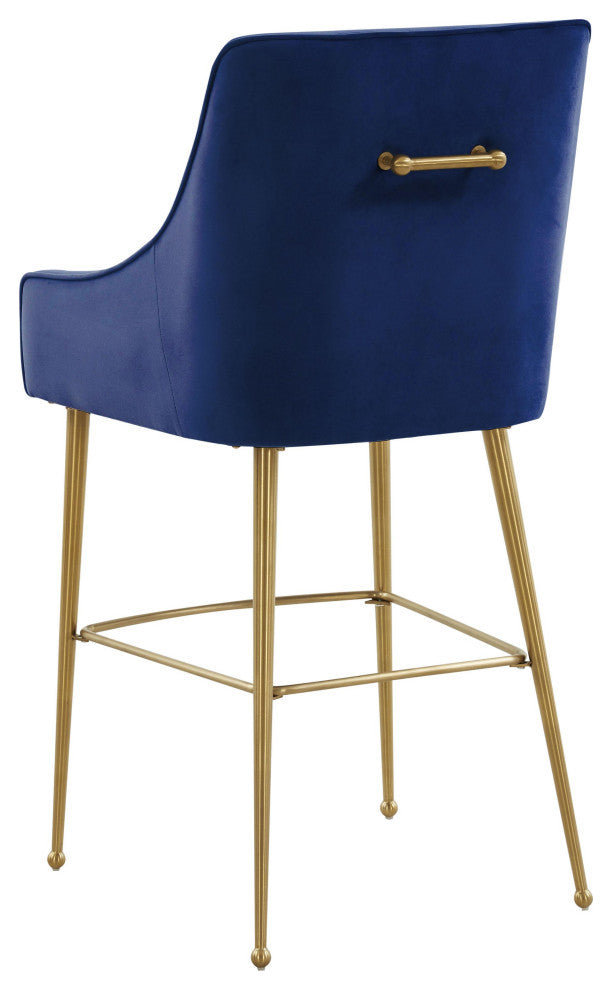 Beatrix Navy Velvet Counter Stool, Gold Legs