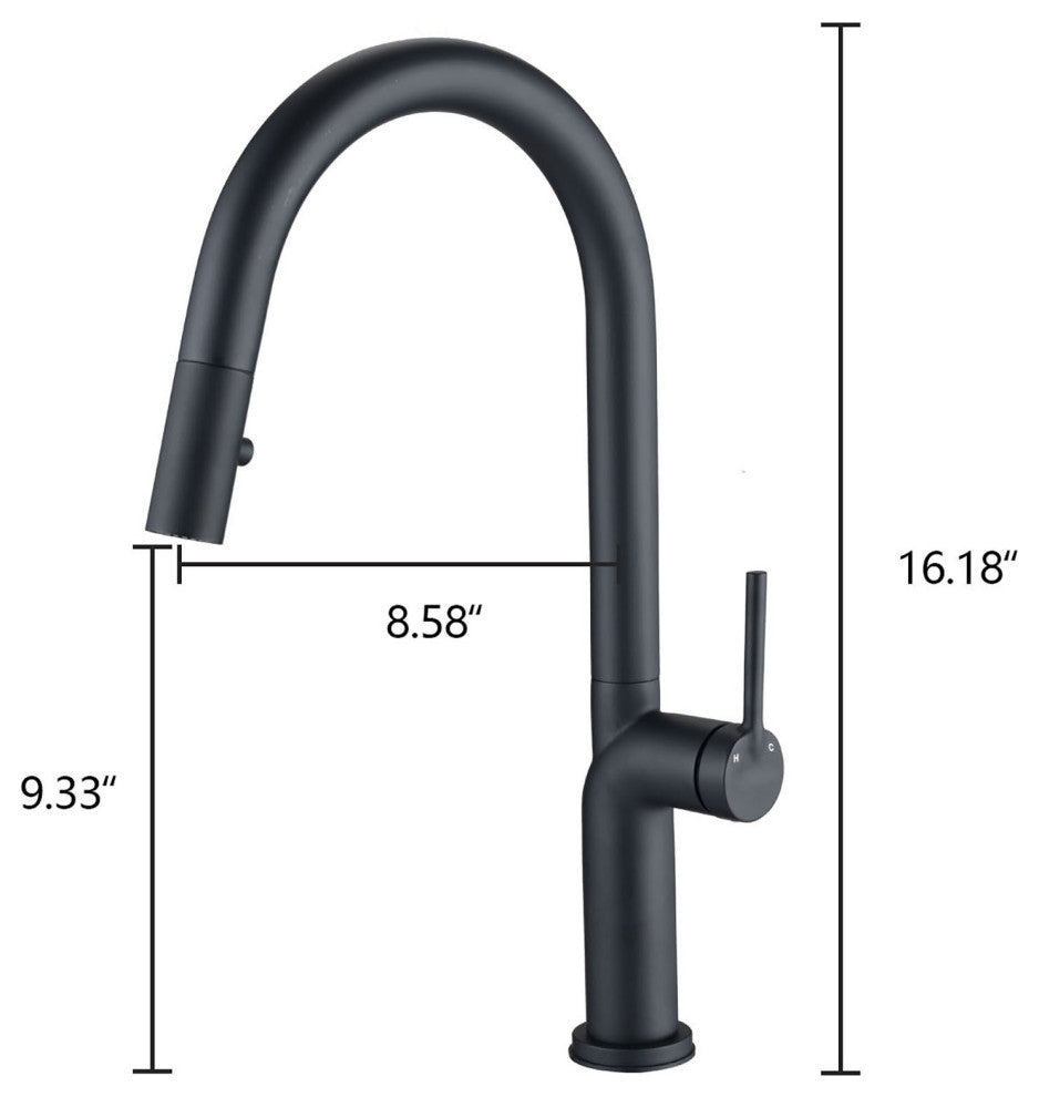 Single Handle Deck Mounted High Arc Pull Down Kitchen Faucet with Deckplate, Mat