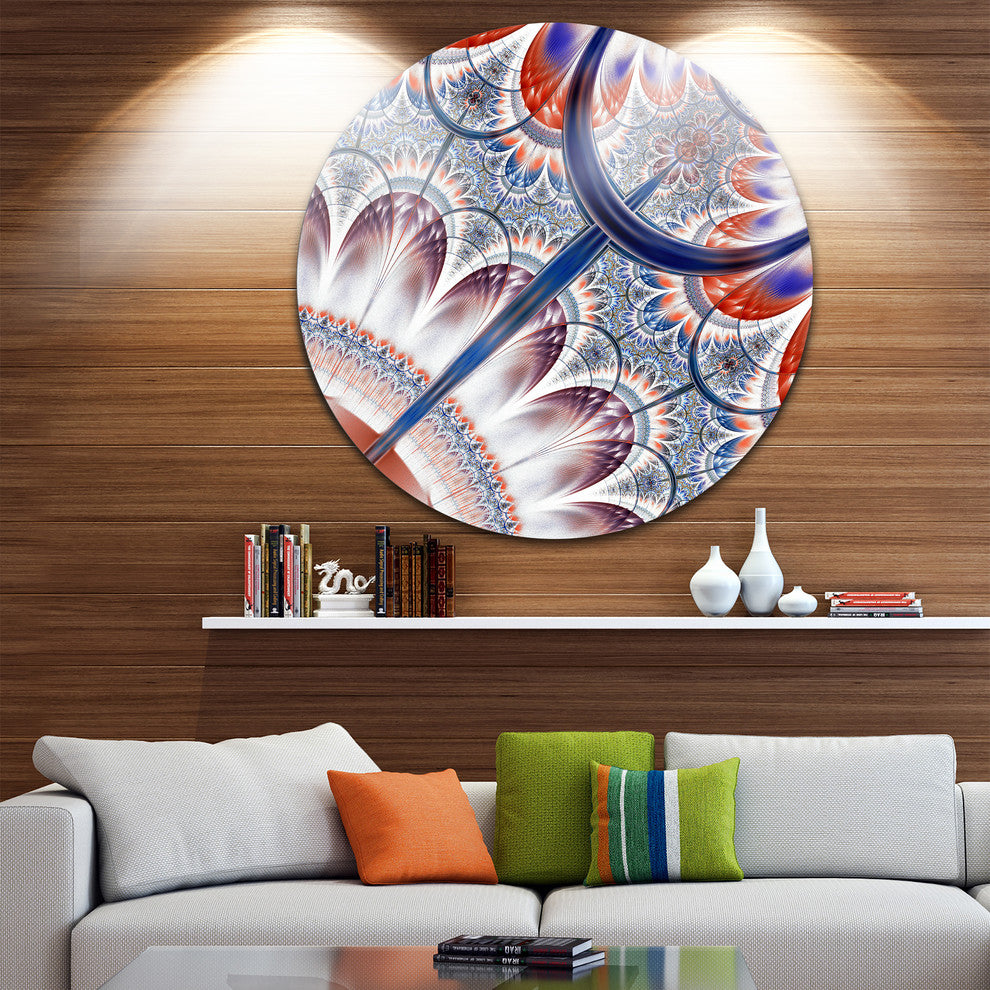 Brown Blue Fractal Flower Pattern, Floral Round Wall Art, 23"