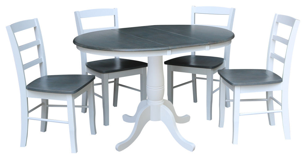36" Round Extension Dining Table with 4 Madrid Ladderback Chairs