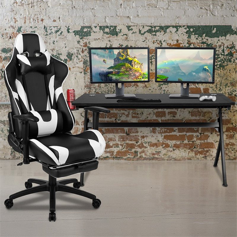 Gaming Desk and Black Footrest Reclining Chair Set