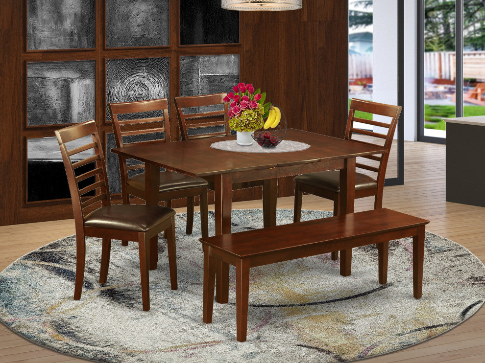 6 Pc Small Kitchen Table Set -Table And 4 Kitchen Chairs And Dining Bench