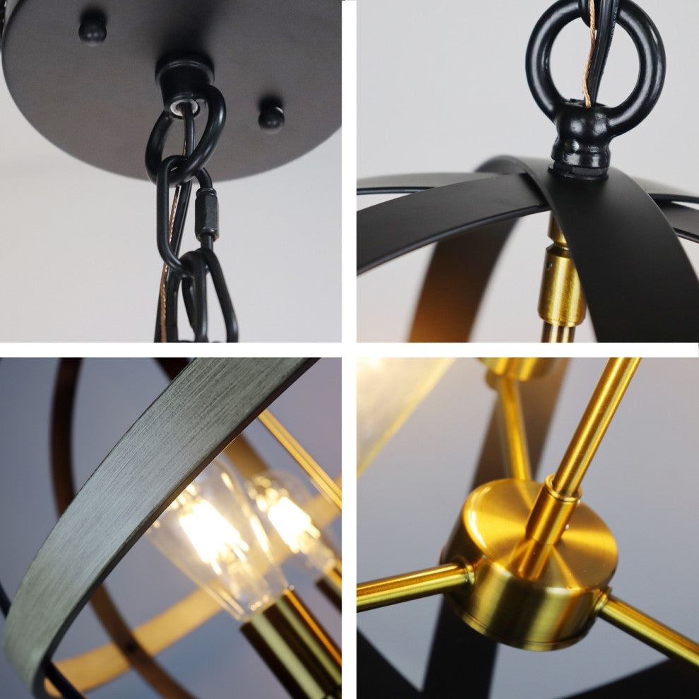 Chloe Lighting ABBOTT Farmhouse-Style Black/Bronze/Wood 3 Light Pendant 20" Wide