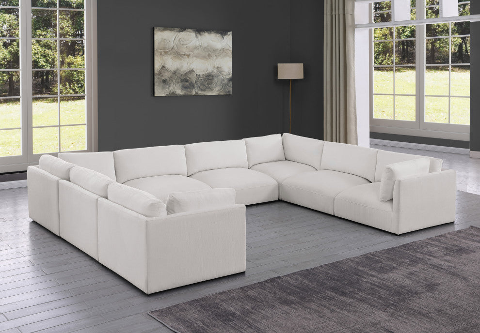 Ease Polyester Upholstered U-Shaped Modular Sectional, Cream, 8 Piece: 4 Corner, 4 Armless