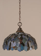1-Light Chain Hung Pendant, Dark Granite/Blue Mosaic Art