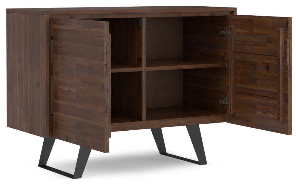 Lowry Solid Acacia Wood 2 Door Sideboard Buffet, Distressed Charcoal Brown