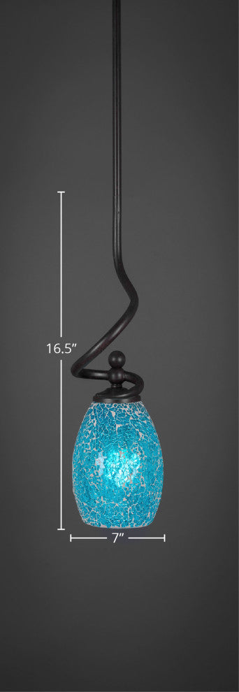Capri Stem Mini Pendant In Dark Granite, 5" Turquoise Fusion Glass