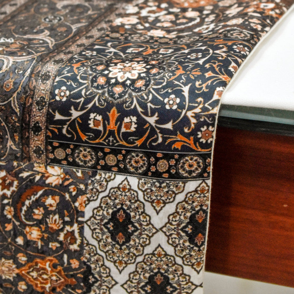 Decorative Table Runner Brown Satin 14"x108", Persian, Floral Niloufar