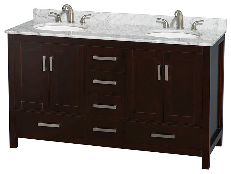 Wyndham WCS141460DESCMUNOMXX Espresso 60 Inch Double with Carrera Marble