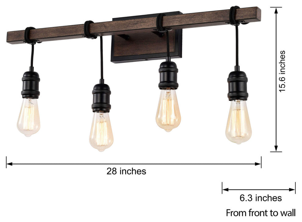 Hilary 4-light Antique Black and Faux Wood Grain Wall Sconce