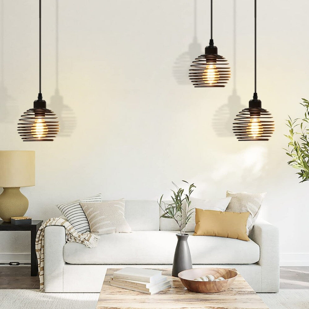 Industrial Hanging Ceiling Light Over Island Cage Black Pendant Light Fixture
