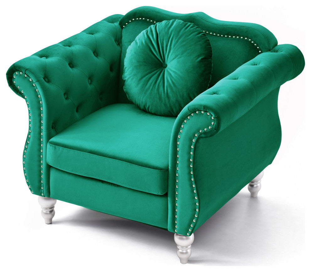 Hollywood Green Velvet Tufted Accent Chair