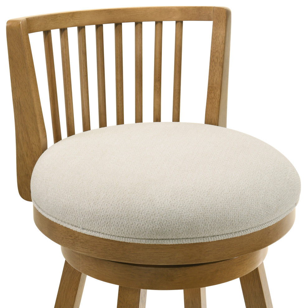 Harper Wood and Fabric Barstool, Ivory, 30" Bar Height