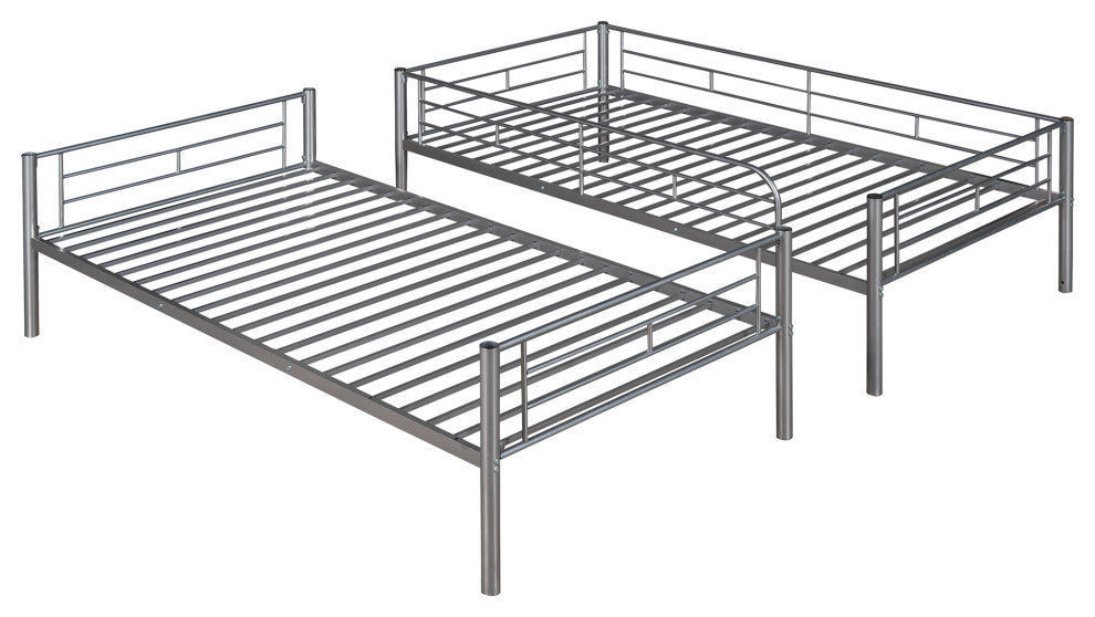 Gewnee Twin Over Twin Metal Bunk Bed with Ladder in Silver