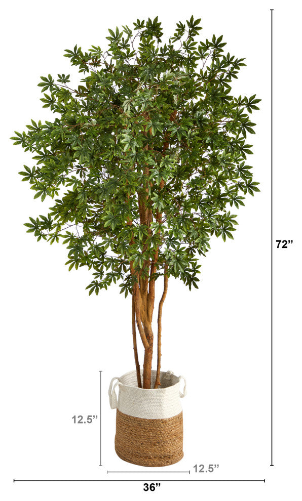 6'' Japanese Maple Artificial Tree, Handmade Natural Jute and Cotton Planter