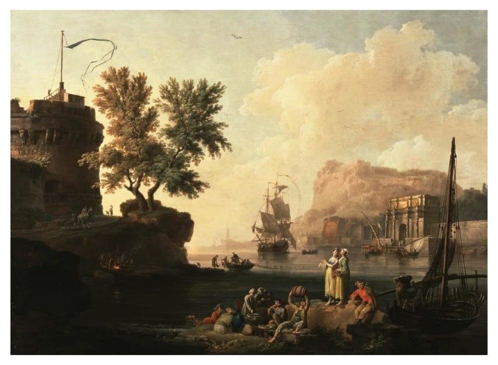 "Mediterranean Harbor Scene" Paper Print by Pierre-Jacques Volaire, 42"x32"