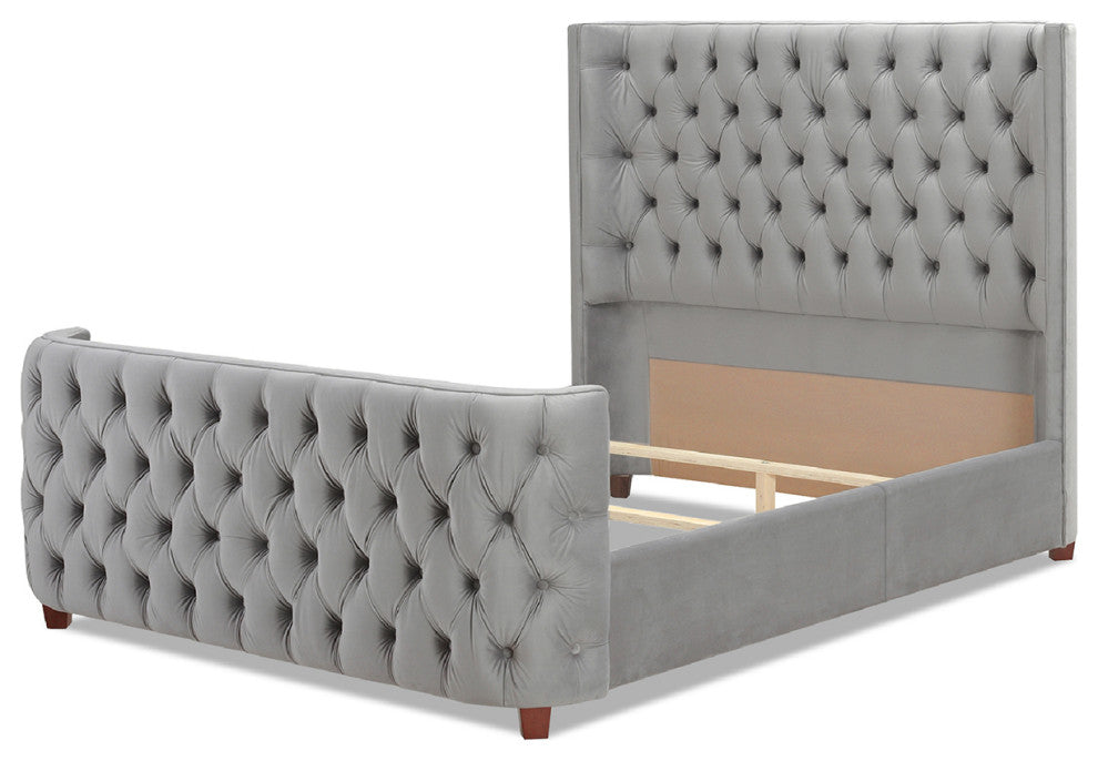 Brooklyn Tufted Sheltered Wingback Panel Bed, Opal Gray, Queen