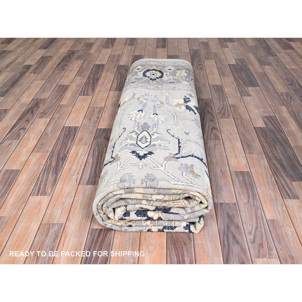 Gray Afghan Peshawar With Serapi Heriz Design Wool Hand Knotted Rug 9'x12'2"