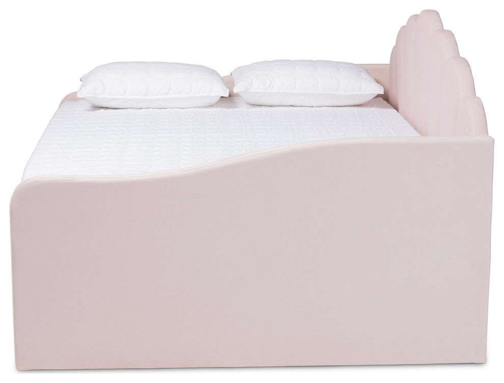 Rankin Queen Size Daybed With Trundle, Light Pink Velvet