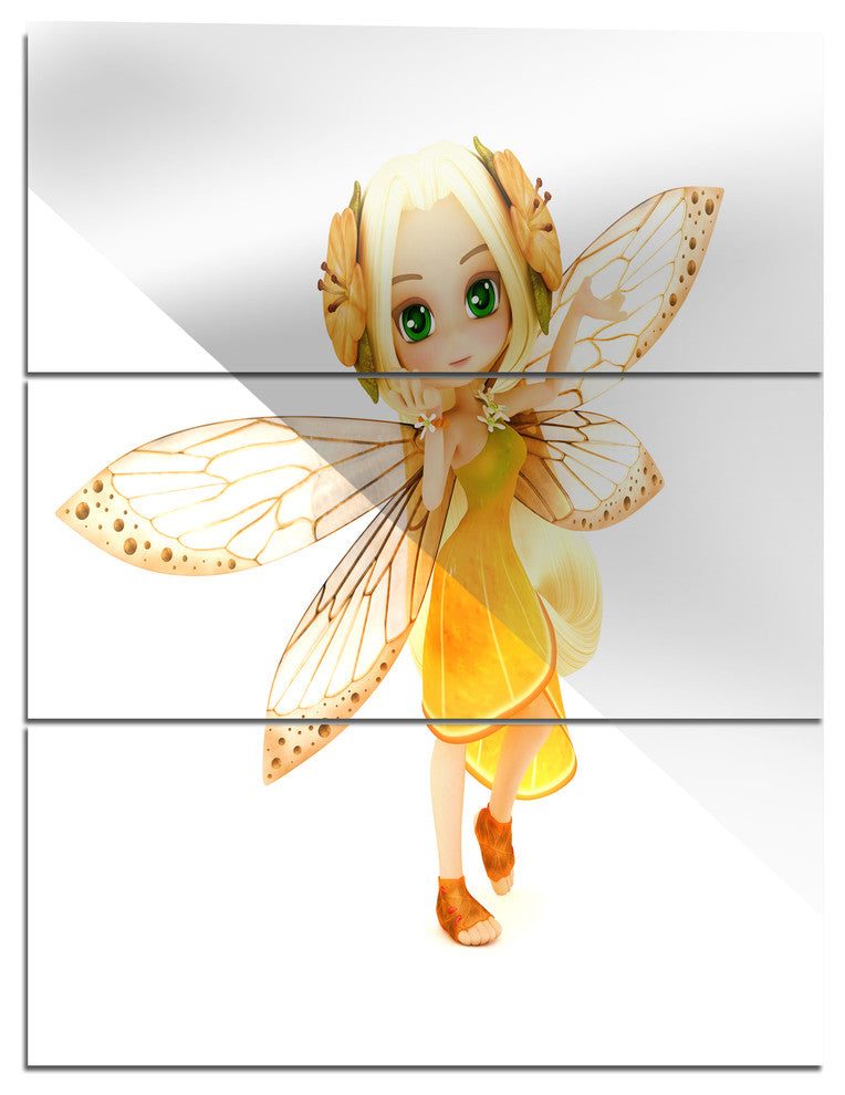 "Fairy Woman With Yellow Wings" Painting Metal Wall Art, 3 Panels, 28"x36"