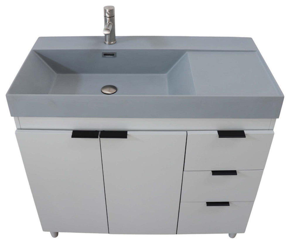 39" Single Sink Vanity, French Gray With Dark Gray Composite Granite Top