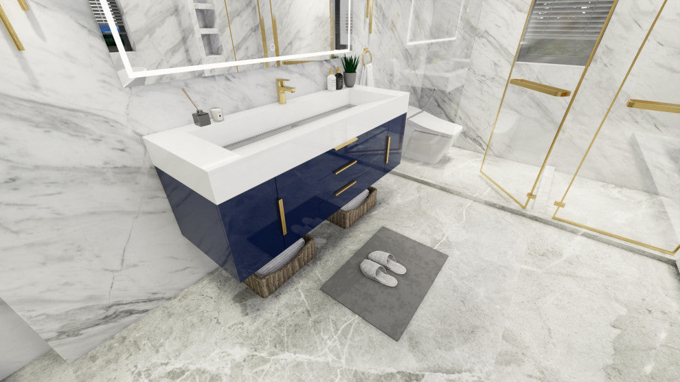 Madison 60" Wall Mounted  Single Sink Vanity with Reinforced Acrylic Sink, High Gloss Blue