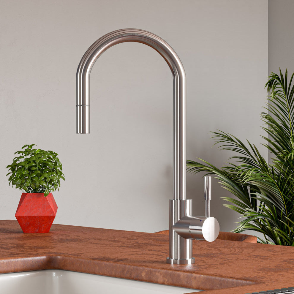 ALFI brand AB2028-BSS Stainless Steel Single Hole Pull Down Kitchen Faucet